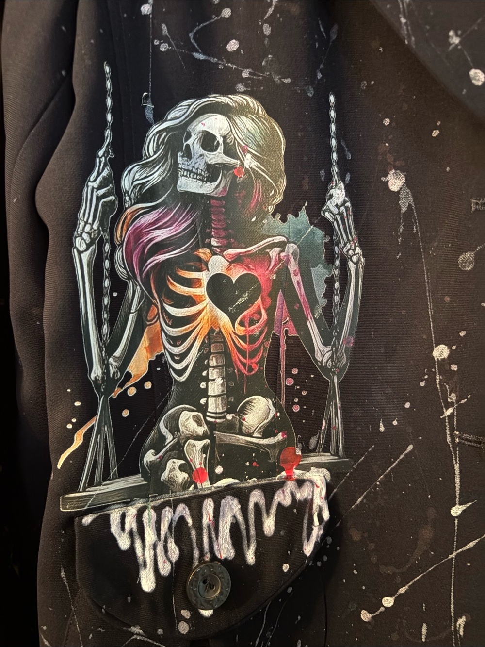 Custom Upcycled Handpainted Gothic Skeleton & Floral Blazer - One of a Kind - Picture 5 of 12